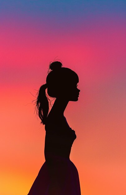 Photo a silhouette of a woman with a pink sky behind her