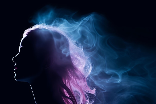 the silhouette of a woman with smoke coming out of her hair