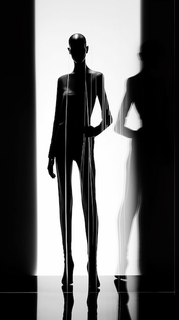 a silhouette of a woman and a woman in a white dress.