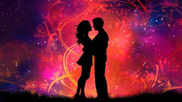 Silhouette of young people hugging with star background Generative ai