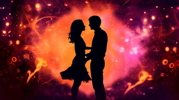 Silhouette of young people hugging with star background Generative ai