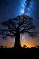 Photo silhouetted baobab under milky way