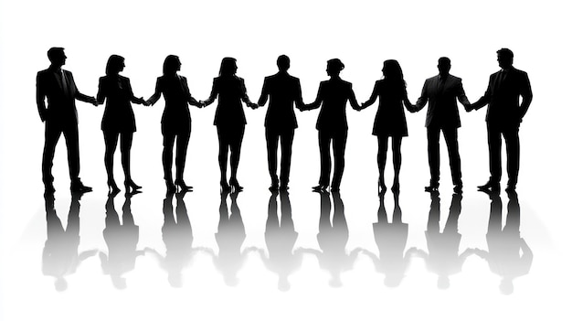 silhouetted business team holding hands unity studio reflection teamwork