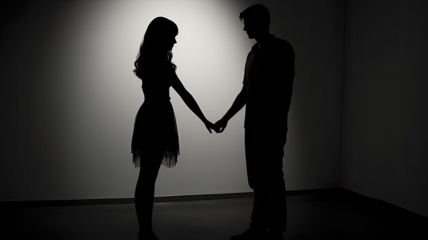 Silhouetted couple s hands monochrome with vignette