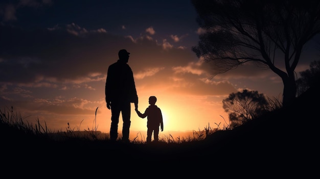 Silhouetted father and son create a stunning scene of love and play