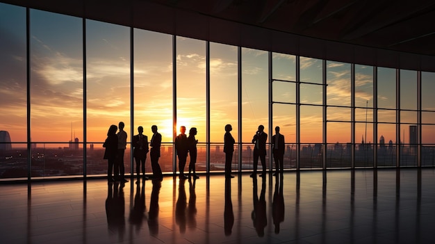 silhouetted figures in a contemporary structure at dusk