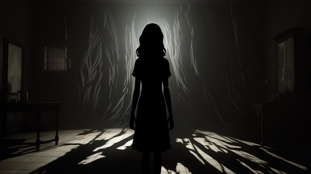 Photo silhouetted girl in dark room uncanny valley realism and psychological terror