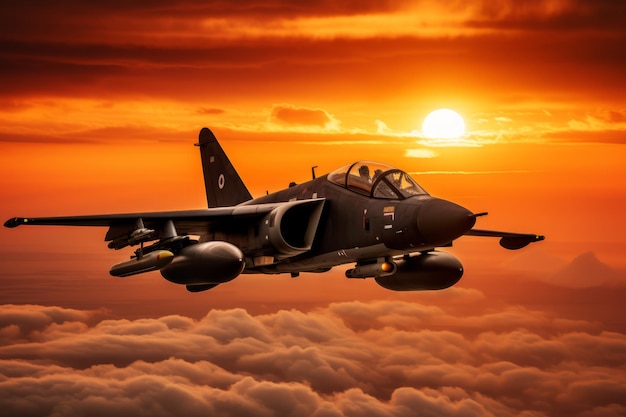 Silhouetted jaguar the majestic raf strike attack fighter at sunset