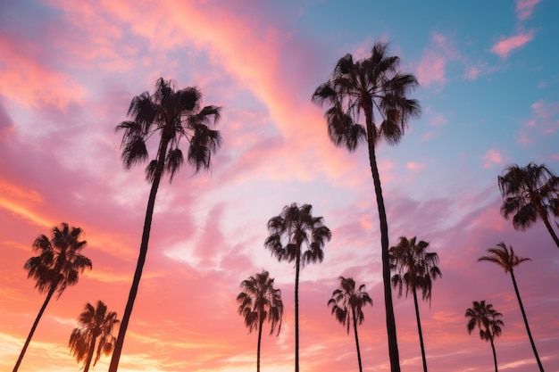 Silhouetted Palm Trees against a Cotton Candy Sky