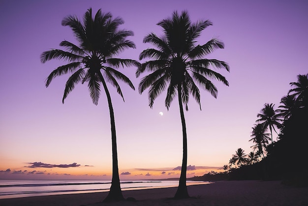 Photo silhouetted palm trees against twilight beach sky