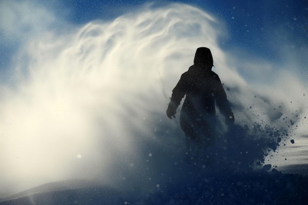 Фото Силуэт человека, проталкивающегося сквозь снежную бурю