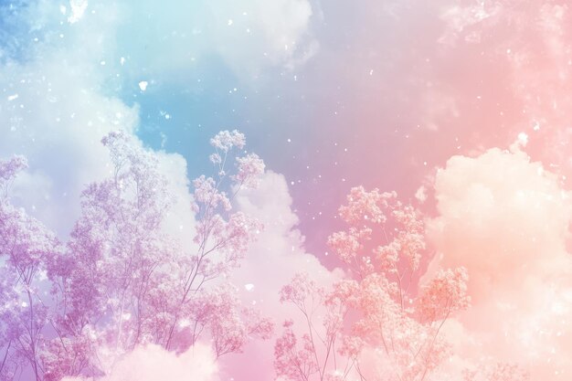 Photo silhouetted trees against a pastel sky with falling petals