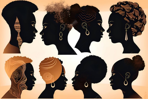 Silhouetten van Afro-Amerikanen op een beige achtergrond Vrijheidsdag Generatieve AI 2