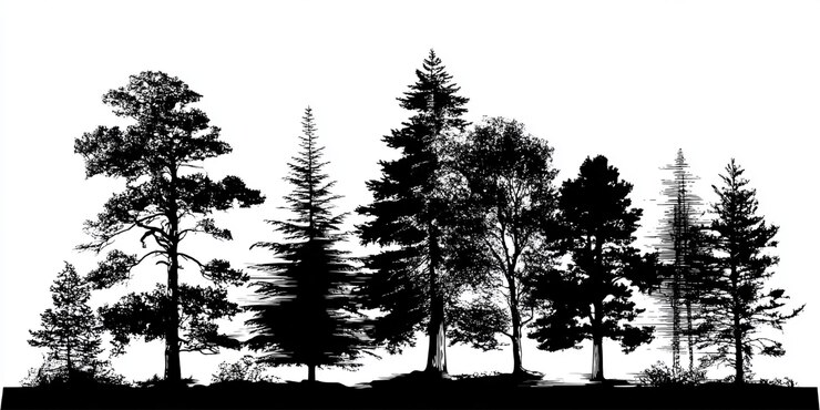 Foto silhouetten van bomen in een bos