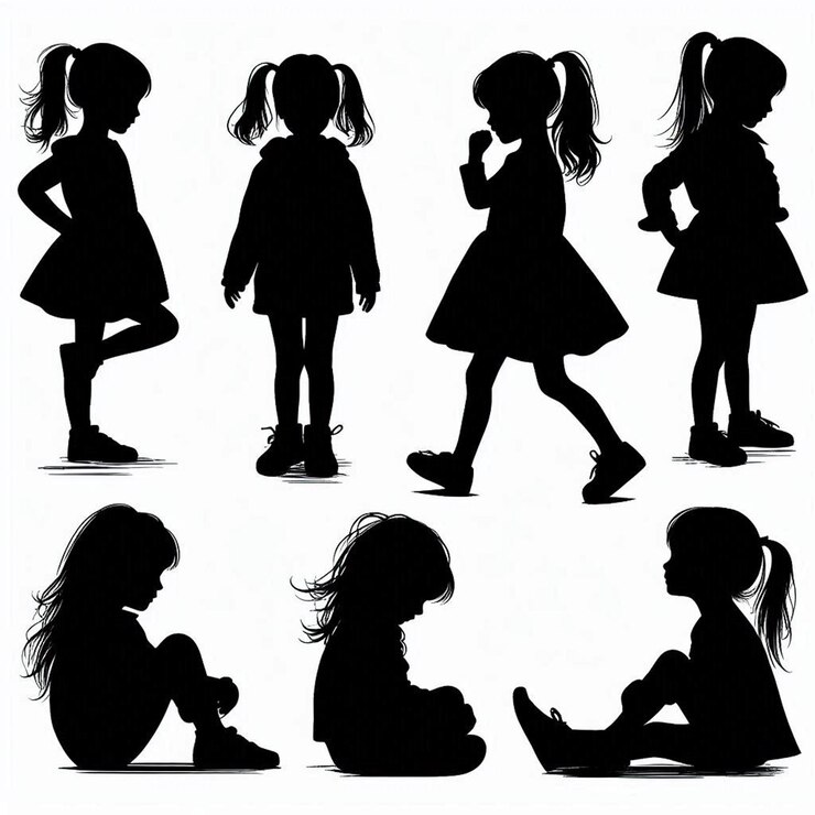 Foto silhouetten van een klein meisje.