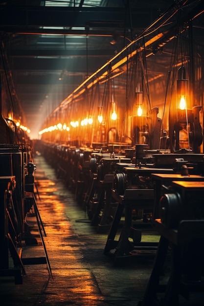 Silhouetten van industriële weefmachines die dromen weven in een stoffabriek