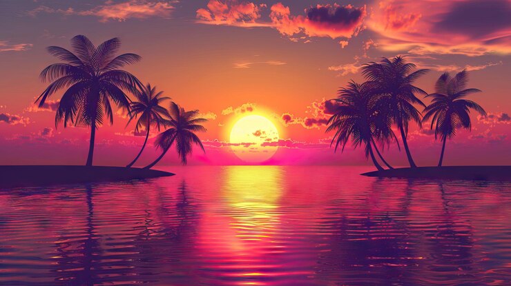 Foto silhouetten van palmbomen en een verbazingwekkende bewolkte hemel bij zonsondergang op een tropisch strand met een roze achtergrond van de hemel voor reizen en vakantie
