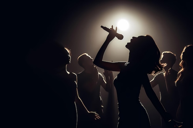 Silhouetten van popzangers en zangergroepen