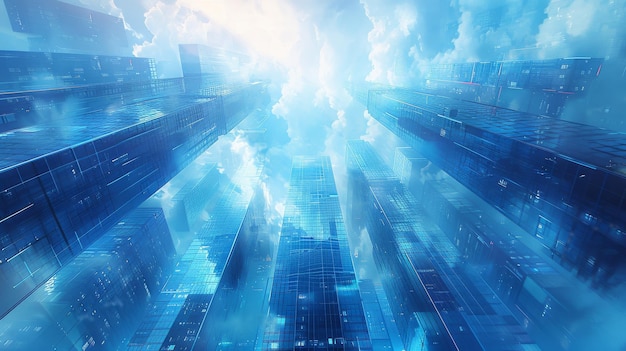 Silhouetten van wolkenkrabbers in een moderne stad Blauwe moderne wolkenkrambers in een stad Loge poly wireframe illustratie Wolkenkrabber in het zakendistrict van beneden