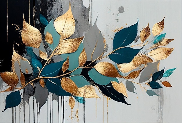 Silhouettes of beautiful plants on canvas Interior painting Beautiful background Generative AI