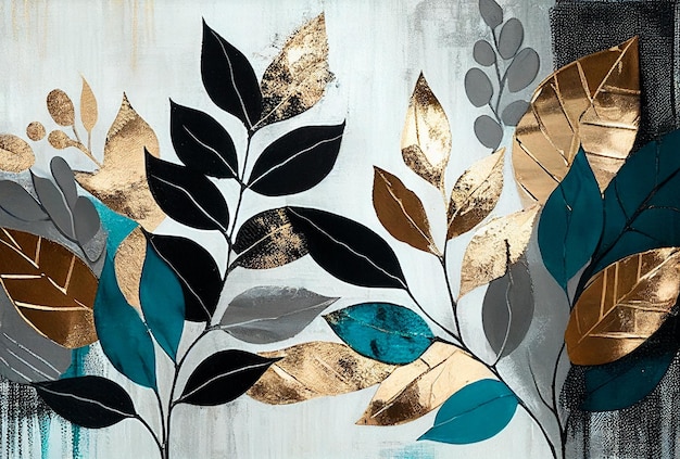 Silhouettes of beautiful plants on canvas interior painting beautiful background generative ai