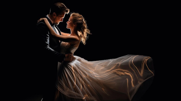 silhouettes of bride and groom in dim lighting in a dramatic setting in the style of luxurious opul