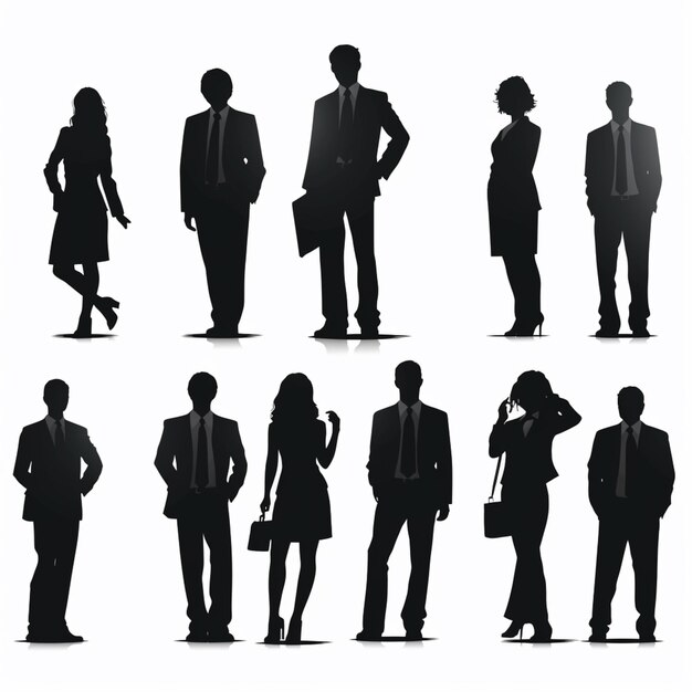 Photo silhouettes of business people in suits and ties standing in a row generative ai