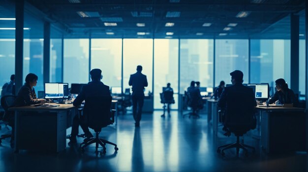 Silhouettes of business people working in modern office