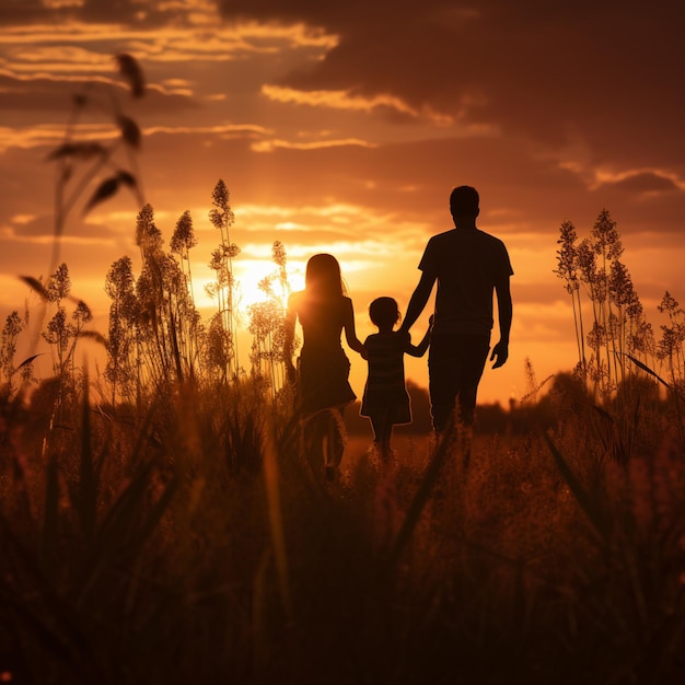 Photo silhouettes of family spending time together