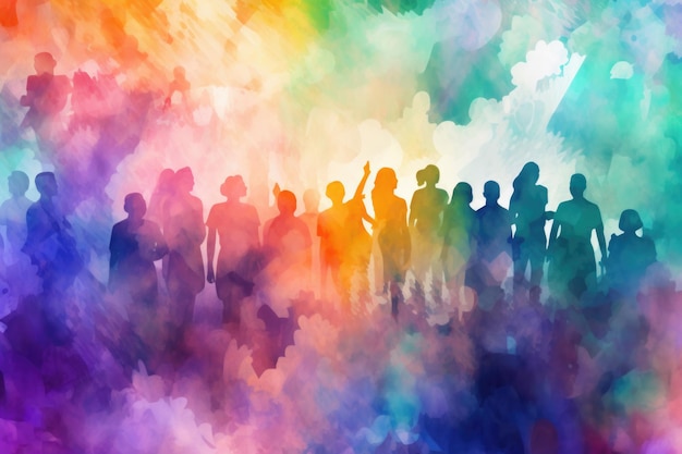 Photo silhouettes of a group of people standing against a vibrant and colorful background perfect for various projects and designs