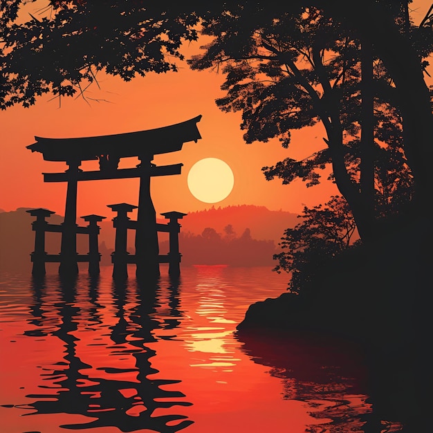 Photo silhouettes of japan at sunset