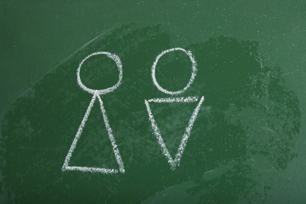 Silhouettes of a man and a woman drawn in chalk on a blackboard