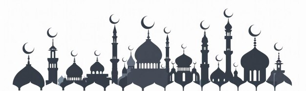 Photo silhouettes of many mosque domes with crescent moons on a white background