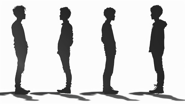 Silhouettes of men in different poses on a white background Generative AI