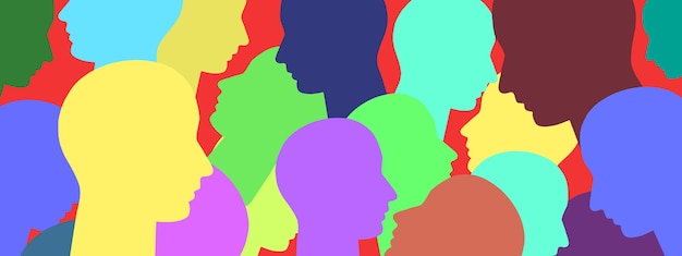 Silhouettes of multicolored heads of a crowd of people idea