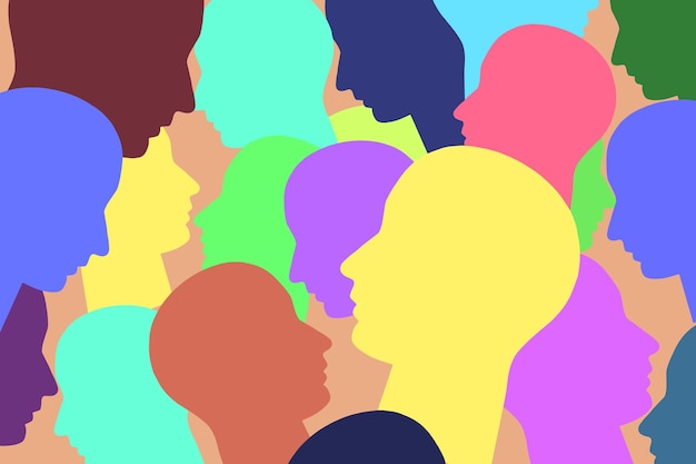 Photo silhouettes of multicolored heads of a crowd of people idea