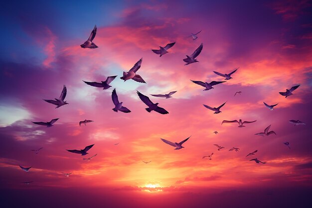 Фото Силуэты стада птиц, летящих в формации, созданной ай.