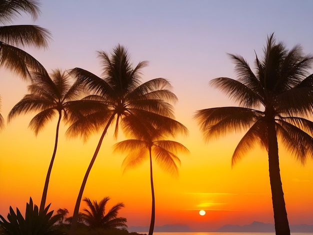 Silhouettes of palm trees against the sky palm tree sunset background colorful pink sunset