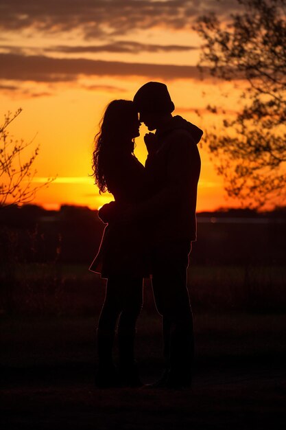 Foto silhouette di persone che si abbracciano al tramonto per la giornata nazionale dell'abbraccio