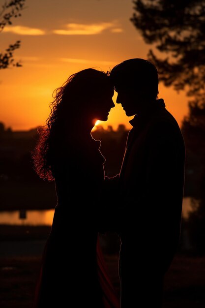 Foto silhouette di persone che si abbracciano al tramonto per la giornata nazionale dell'abbraccio