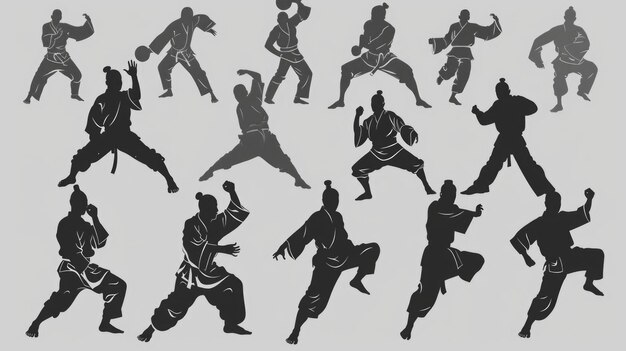 Photo silhouettes of people practicing karate ideal for sports and martial arts related designs