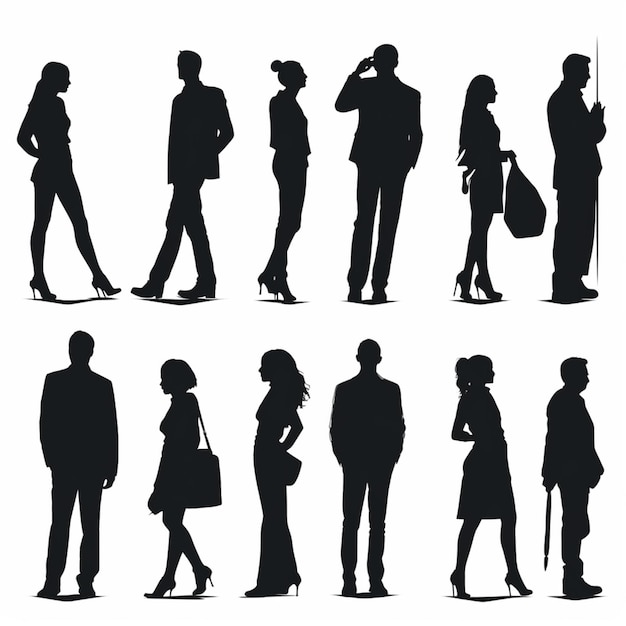 Foto silhouette di persone che camminano e parlano con i loro telefoni cellulari