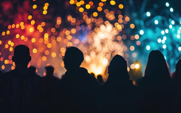 Silhouettes of people watching fireworks