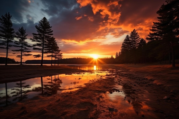 silhouettes of trees under a cloudy sky during sunset professional advertising photography