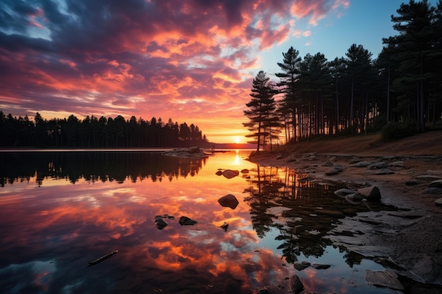 silhouettes of trees under a cloudy sky during sunset professional advertising photography