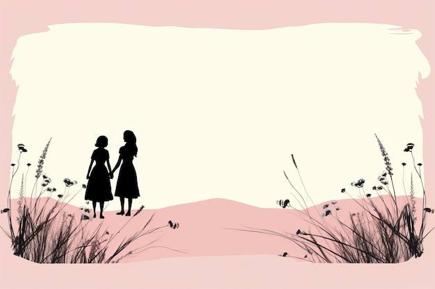 Photo silhouettes of two women standing in the grass
