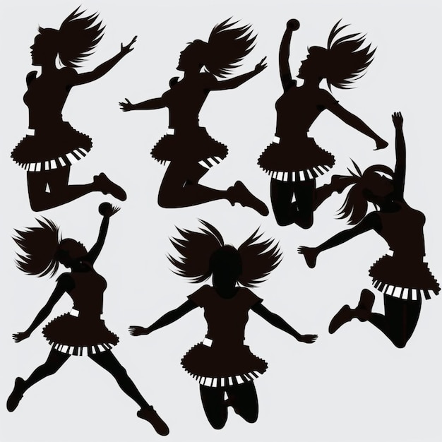 Foto silhouette di una donna che salta in aria con i capelli che soffiano
