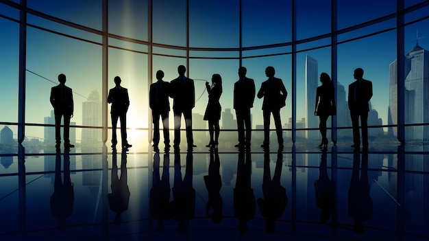 silhoutte of bussiness people technology working
