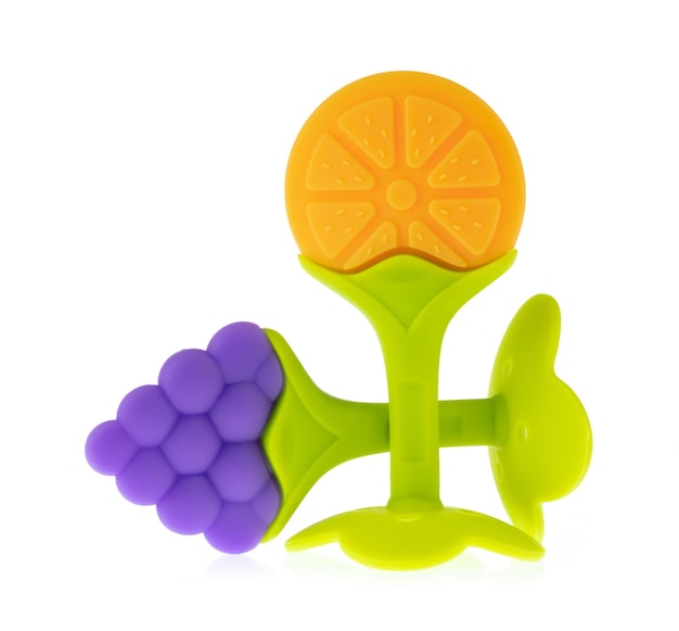 Silicone Baby Bijtring Fruit Kids Bite Toys Voedsel Geïsoleerd op witte achtergrond