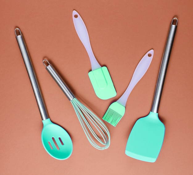 Silicone spatula for cooking with metal handle isolated